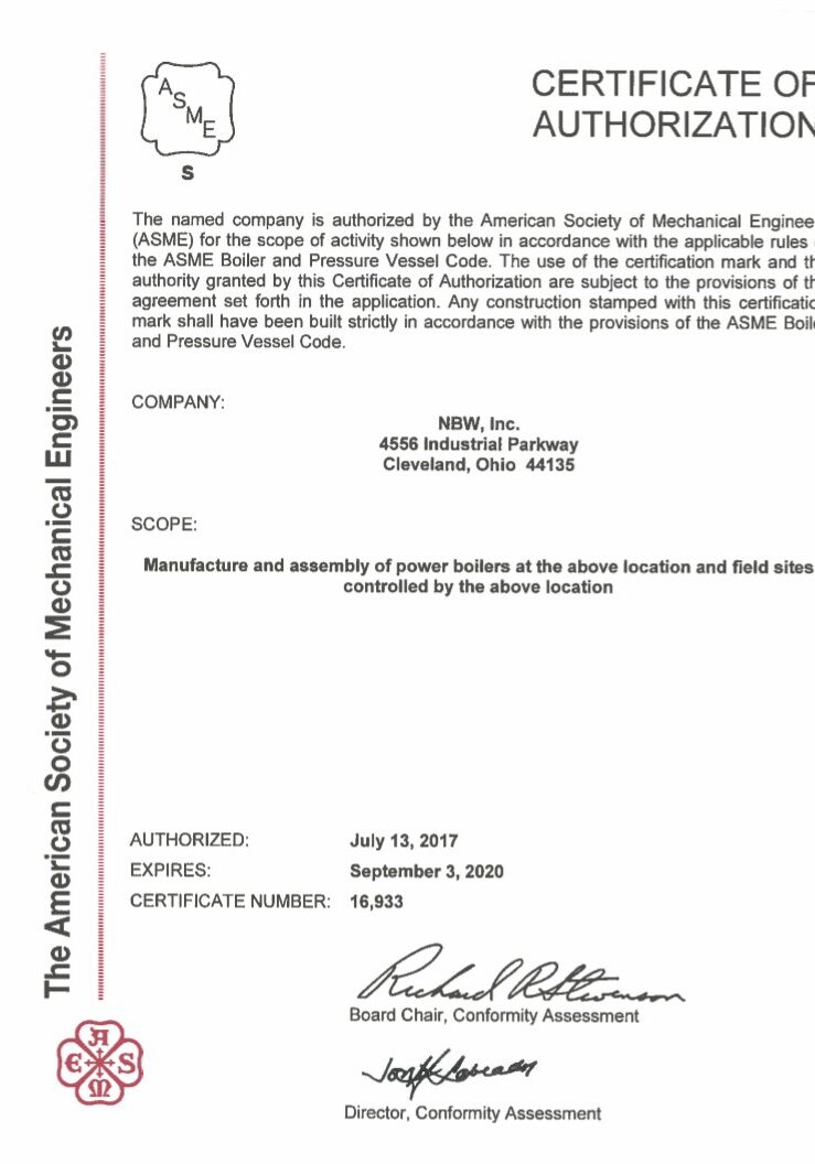 Certificate of Authorization. NBW Inc.