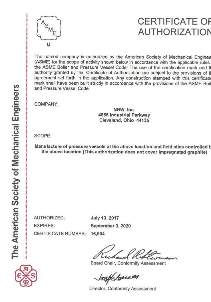 Certificate of Authorization. NBW Inc.